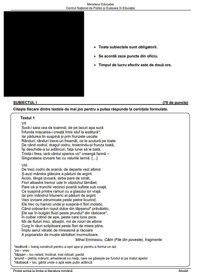 Edu.ro Subiecte Română Evaluare Națională 2023. 