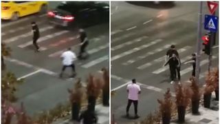 VIDEO - Bătaie cu săbii și b&acirc;te &icirc;ntre bande rivale &icirc;n centrul Bucureștiului