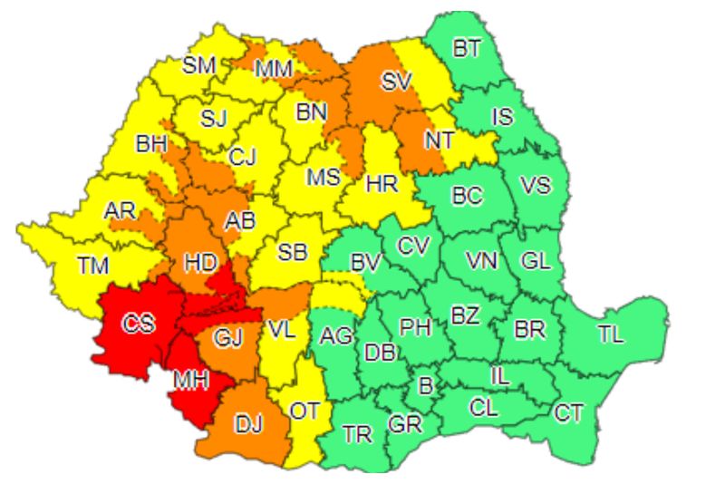 Alertă meteo. Care sunt zonele afectate de codul Roșu de ploi, grindină și vijelii? - HARTA zonelor vizate
