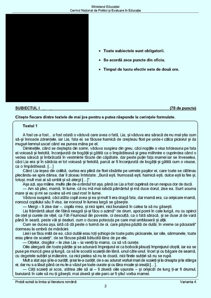 Subiecte Română Evaluare Națională 2023