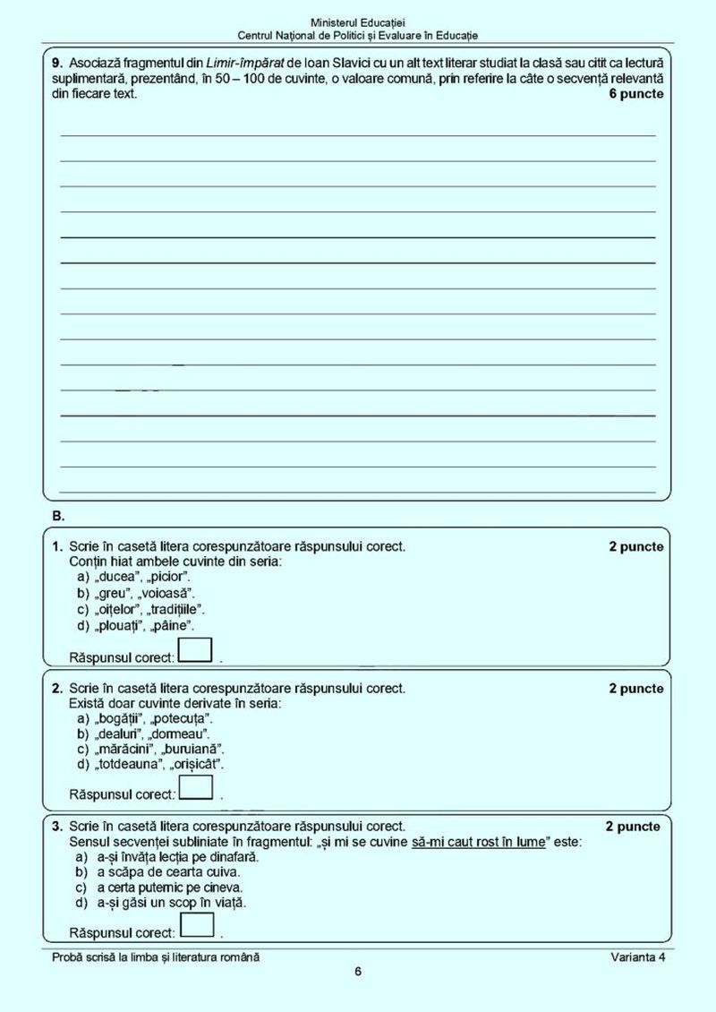 Subiecte Română Evaluare Națională 2023