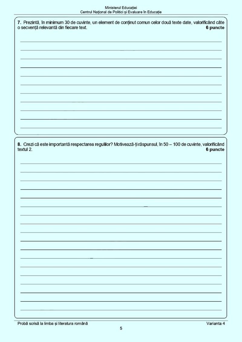 Subiecte Română Evaluare Națională 2023 - Baremul de corectare