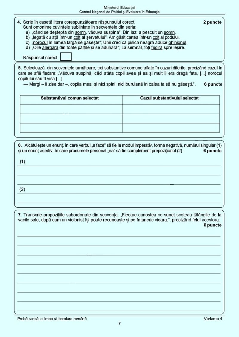 Subiecte Română Evaluare Națională 2023 - Baremul de corectare