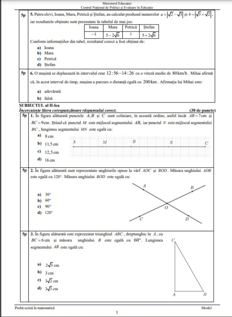 Edu.ro Subiecte Matematică Evaluare Națională 2023. Ce ar putea pica la examenul de miercuri?