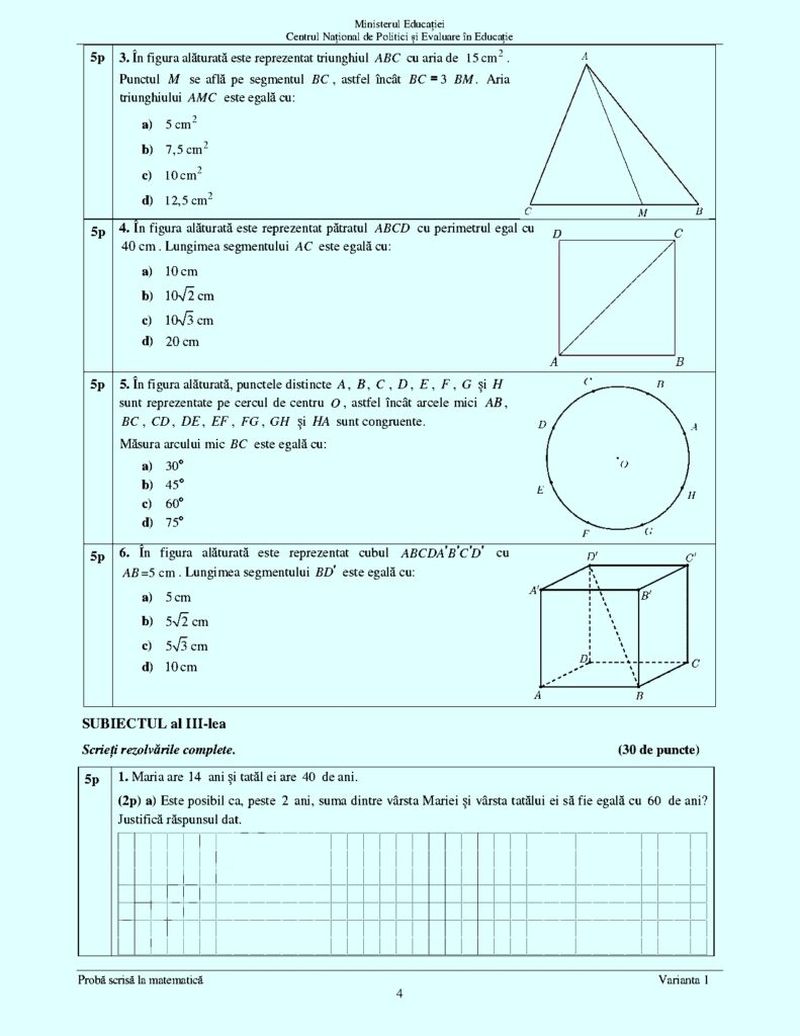 Barem Matematică Evaluare Națională 2023. Cum se calculează nota la această probă? Subiectele primite de elevi