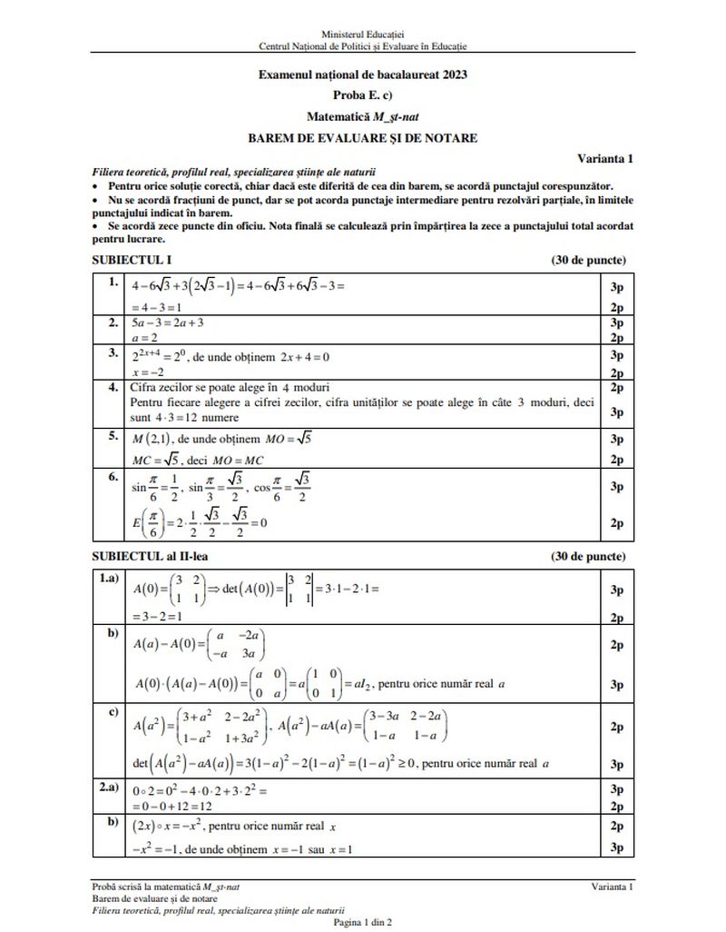 barem științe ale naturii