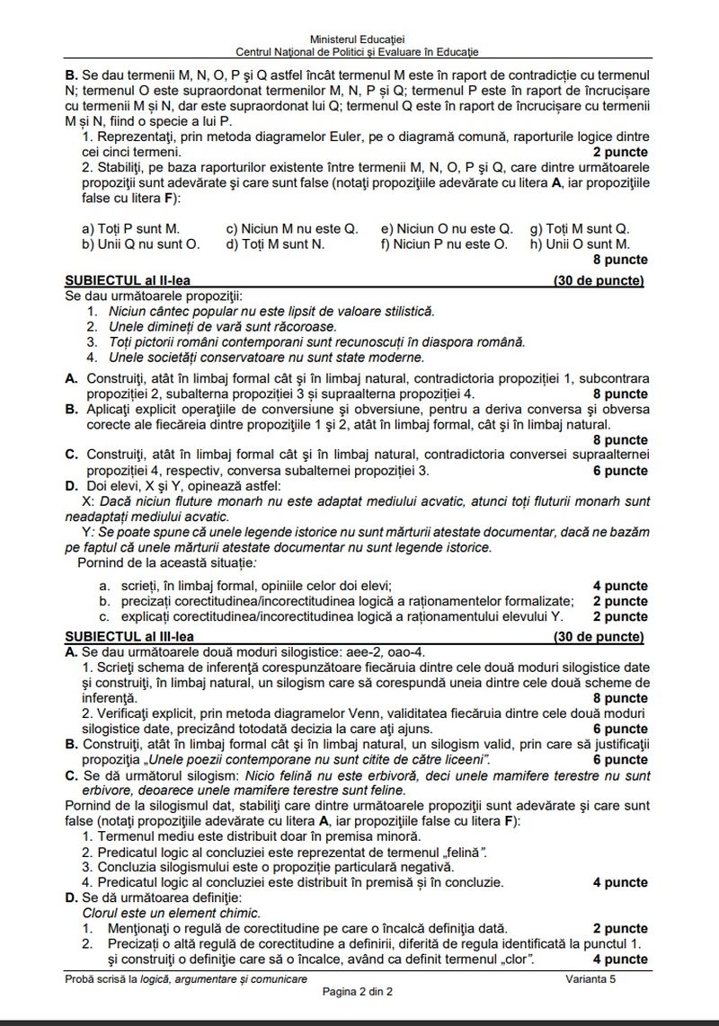 Barem Logică BAC 2023 Edu.ro.