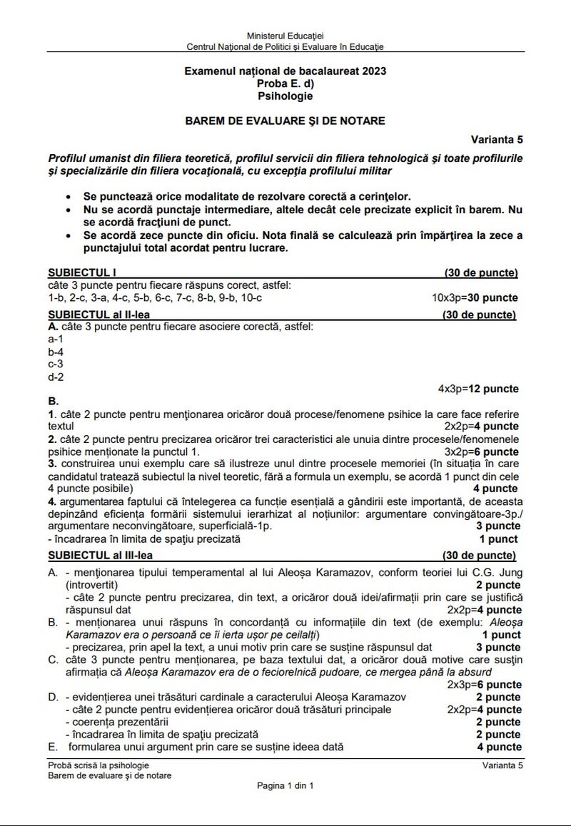 Barem Psihologie BAC 2023 Edu.ro. 