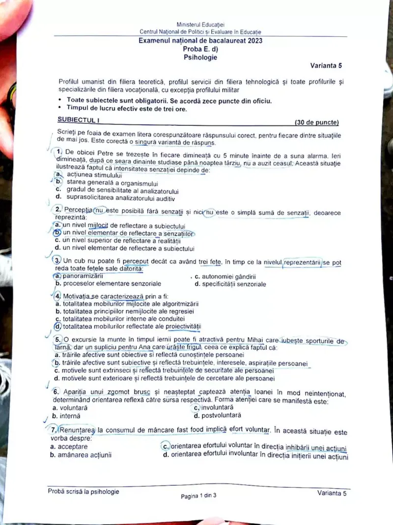 Barem Psihologie BAC 2023 Edu.ro. Iată rezolvarea corectă a subiectelor!