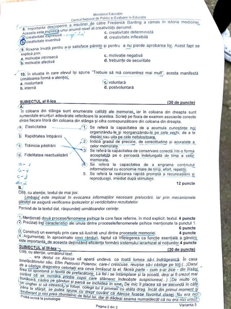 Barem Psihologie BAC 2023 Edu.ro. Iată rezolvarea corectă a subiectelor!