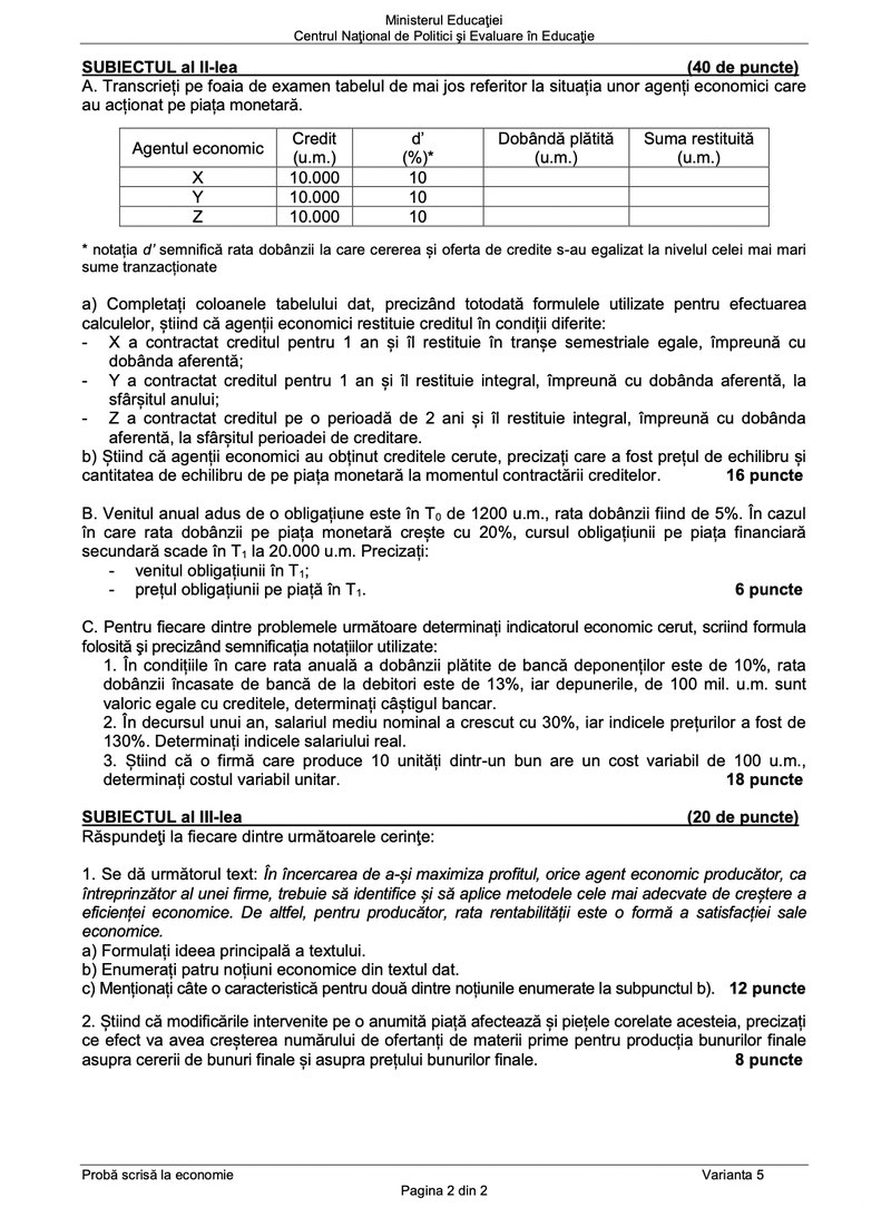 Barem Economie BAC 2023 Edu.ro. Cum trebuie rezolvate subiectele pentru a obține punctaj maxim?