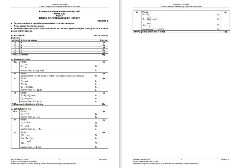 Barem Fizică BAC 2023 Edu.ro. Vezi cum se rezolvă corect subiectele!