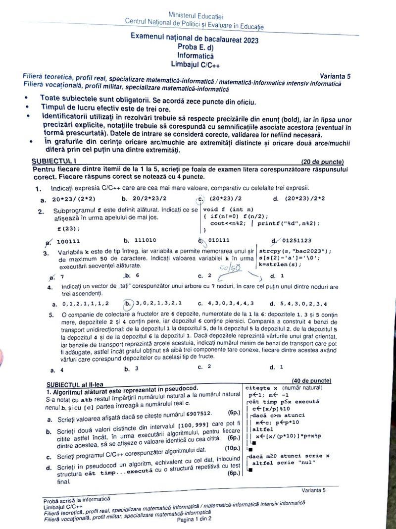 Barem Informatică BAC 2023 Edu.ro. Consultă baremul de corectare!