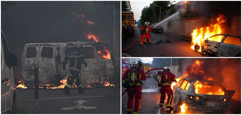 În noaptea de miercuri spre joi, protestatarii au incendiat mașini, tomberoane și elemente de mobilier stradal în suburbiile Parisului.