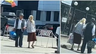 VIDEO: Imagini emoționante cu un cuplu de bătrâni în curtea spitalului