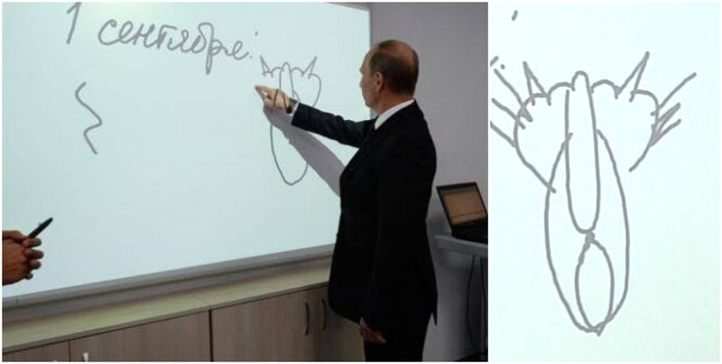 Vladimir Putin a desenat în 2013 spatele unei pisici 