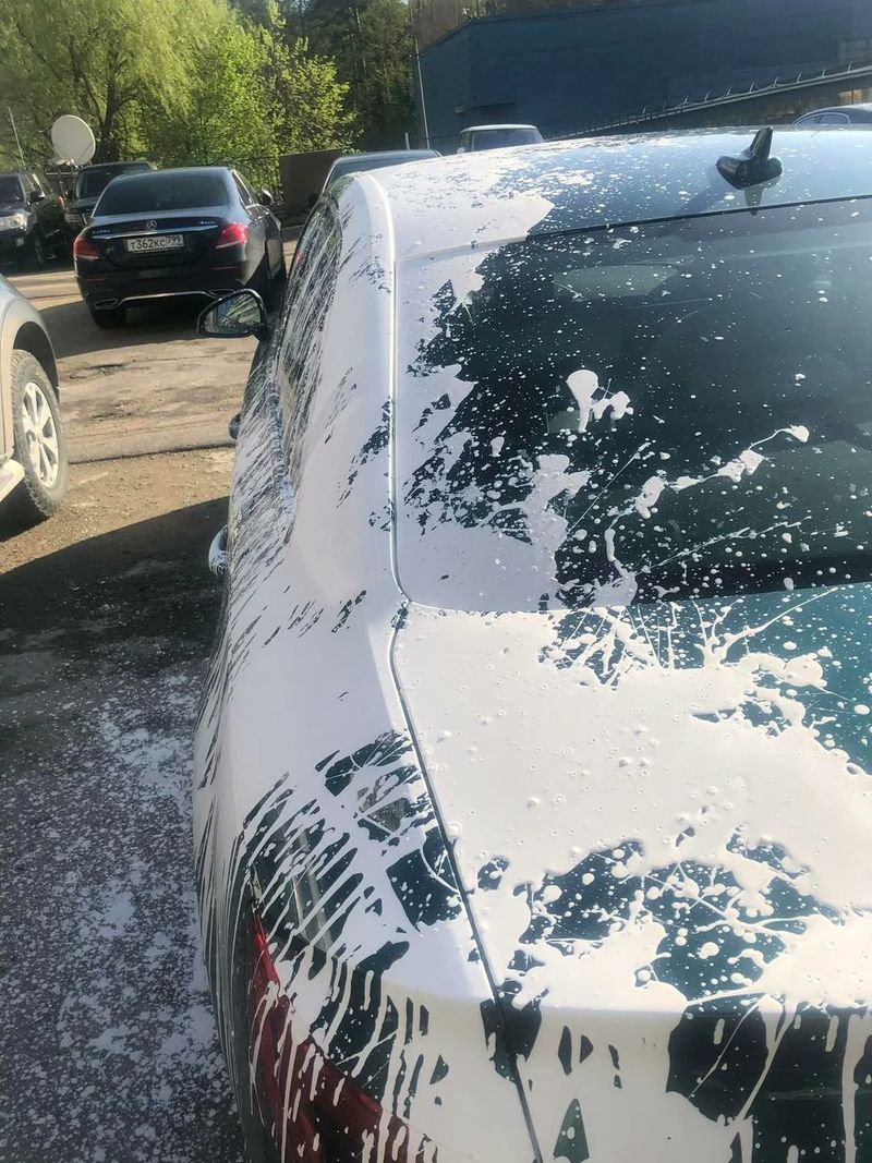 Ponomareva a încărcat o fotografie cu mașina ei acoperită cu vopsea albă