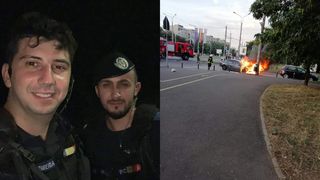 Ei sunt eroii zilei. Au ajutat un șofer după ce mașina i-a luat foc
