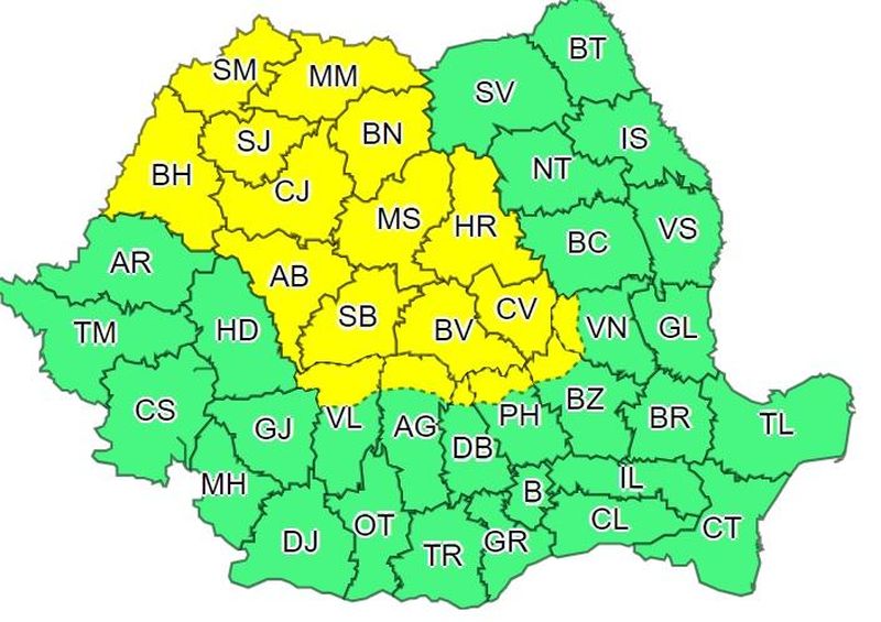18 județe intră sub avertizare de ploi, grindină și vijelii