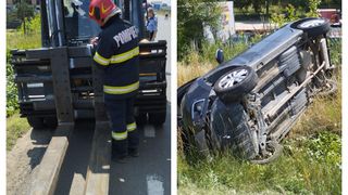 Accident rutier la Șcheia, acolo unde un autoturism s-a răsturnat
