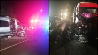 FOTO - Accident între un microbuz și un autoturism noaptea trecută în Băișești, județul Suceava. Cinci persoane au fost rănite