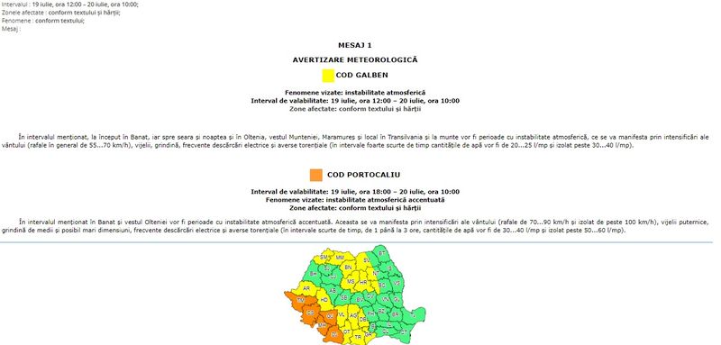 Triplă avertizare meteo în România! Județele vizate de vreme rea!