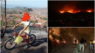Imagine cât o mie de cuvinte! Un copil pe bicicletă le-a adus pompierilor din Grecia apă/ "Mulțumesc că ai stins focul”
