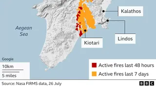 Harta incendiilor &icirc;n Grecia 2023 Rhodos