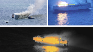 Navă cu 3.000 de mașini la bord, cuprinsă de flăcări pe coastele olandeze. "Echipajul a încercat să stingă singur incendiul, dar nu a reușit''