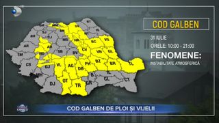 VIDEO - Avertizare meteorologică: Cod galben de ploi și vijelii  &icirc;n Oltenia, Muntenia, Dobrogea și  Moldova, p&acirc;nă la ora 21:00