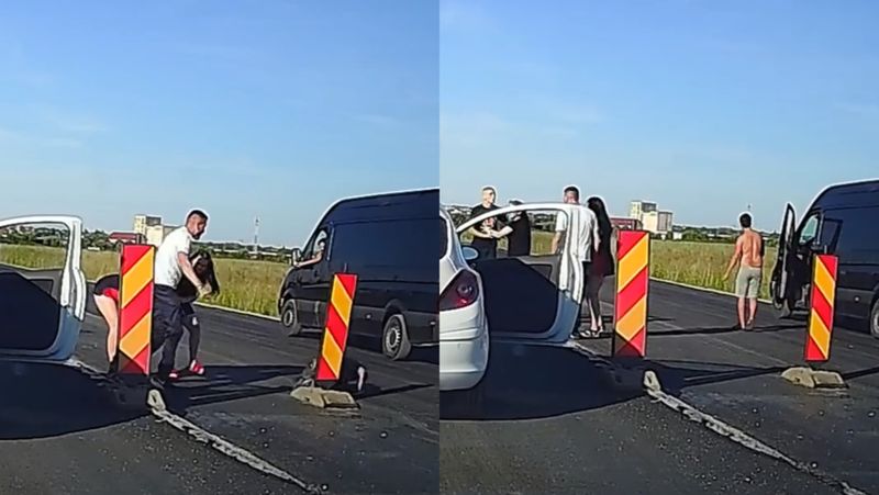 Conflictul dintre șoferii bătăuși a fost oprit de un alt participant la trafic