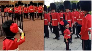 Moment adorabil în care garda regelui încalcă protocolul pentru a da din cap la băiețelul care își privește eroii mărșăluind la palat