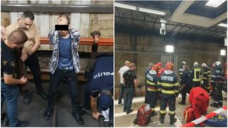 Un călător s-a legat cu cătușe de șina de metrou, la Piața Unirii 2. Bărbatul striga: &bdquo; Opriți păcănelele!&rdquo; / Salvatorii au intervenit / Persoana imobilizată a fost scoasă de pe șină