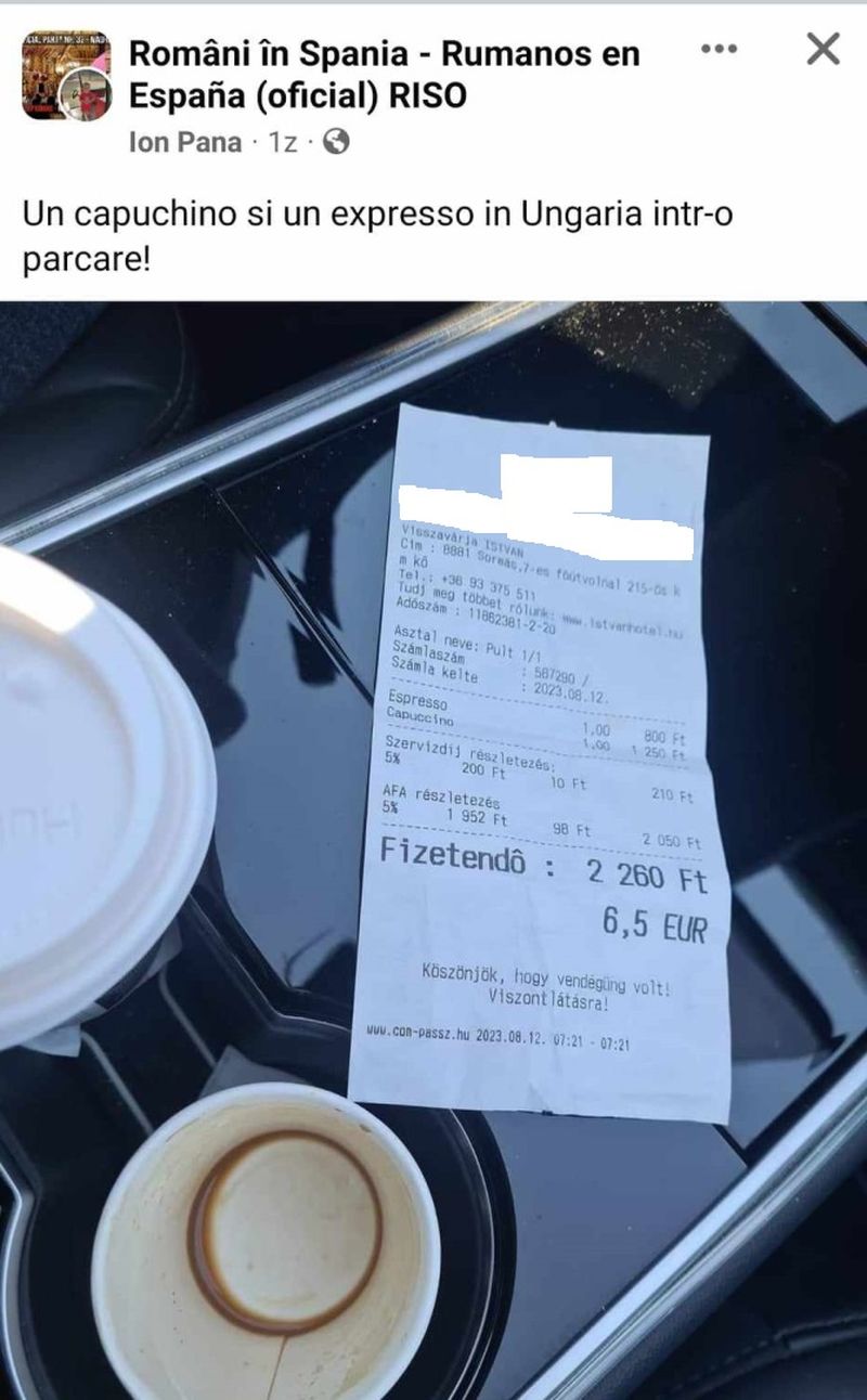 Un român a rămas uimit când a văzut cât are de plătit pentru două cafele în Ungaria