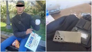 Un cerșetor cu telefon de 1.000 de euro a fost surprins în Alba Iulia, pe o stradă. Ce se afla în bagajul său