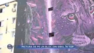 VIDEO - Pictura de pe un bloc din Sibiu, &icirc;n top. Lucrarea a fost realizată la Festivalul Internațional de Artă Stradală, de o t&acirc;nără din Argentina