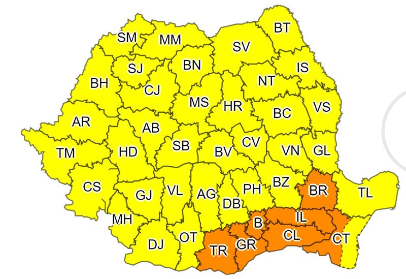 Cod galben și portocaliu de caniculă de la ANM - HARTA