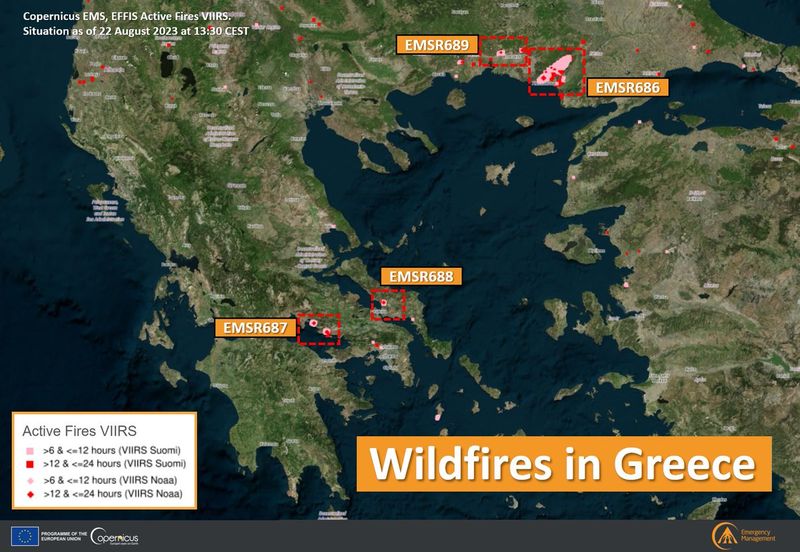 Harta incendiilor din Grecia, august 2023