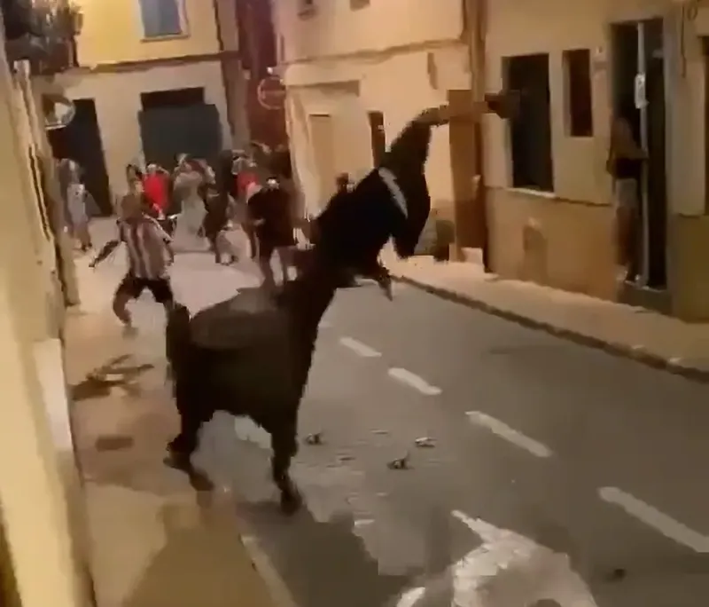 Momente de coșmar chiar în plină stradă! Un taur furios a atacat un tânăr de 19 ani. L-a agățat cu coarnele și l-a aruncat ca pe o păpușă de cârpă