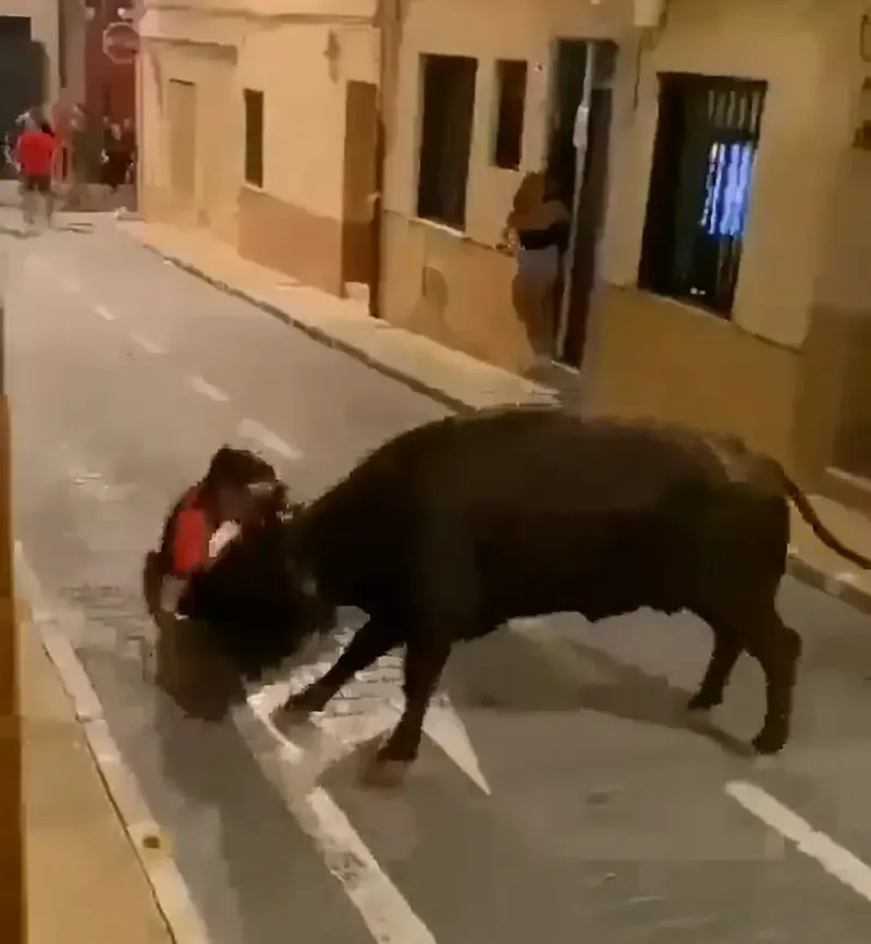Momente de coșmar chiar în plină stradă! Un taur furios a atacat un tânăr de 19 ani. L-a agățat cu coarnele și l-a aruncat ca pe o păpușă de cârpă
