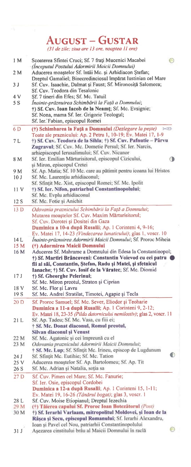 Calendar ortodox 24 august 2023: Ce sărbătoare este joi?