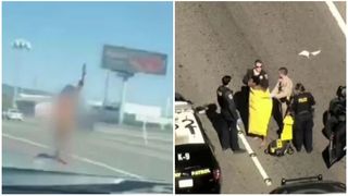 VIDEO - O femeie goală a semănat teroare pe un pod din California, la oră de v&acirc;rf: &bdquo;Trage! E goală pe stradă! Acolo e mașina ei!&rdquo;