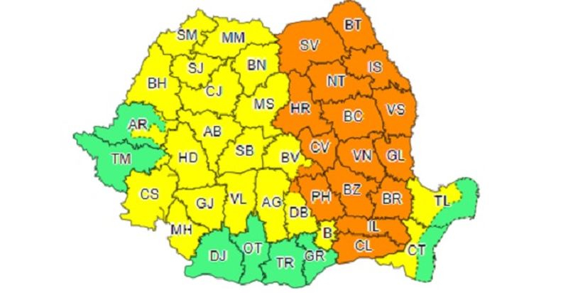 Avertizare meteo ANM de ploi și vijelii. Cod portocaliu în mai multe județe din țară
