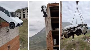 VIDEO. Greșeala fatală a unui cascador rus. A încercat să sară cu o Lada de pe o clădire pe alta, dar lucrurile au mers prost