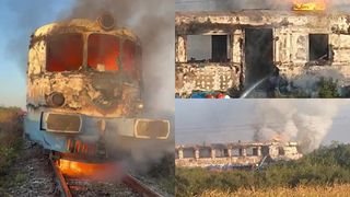 VIDEO- Un tren de călători a luat foc &icirc;n Bihor. Pasagerii au ieșit singuri din vagoane