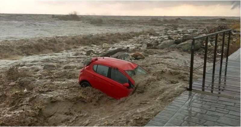 Inundațiile au făcut ravagii în Grecia. Un câine rămas singur pe acoperișul unei case așteaptă să fie salvat