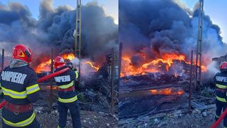 FOTO/ VIDEO- Incendiu puternic la un depozit de colectare a deșeurilor. Focul a cuprins o suprafață de aproximativ 1000 mp