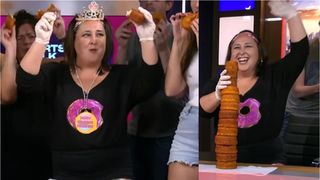 O femeie a bătut recordul mondial pentru cel mai mare turn de gogoși din lume: &bdquo;Cu două săptăm&acirc;ni &icirc;nainte, am decis că este timpul să mă antrenez intens&rdquo;