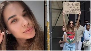 "M-am săturat de site-urile de întâlniri". O femeie a ieșit în stradă cu o pancartă pe care scrie "Caut soț"