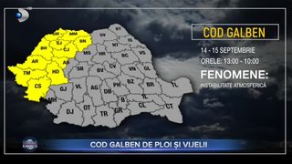 VIDEO - Administrația Națională de Meteorologie a emis un cod galben de ploi și vijelii, valabil p&acirc;nă m&acirc;ine dimineață
